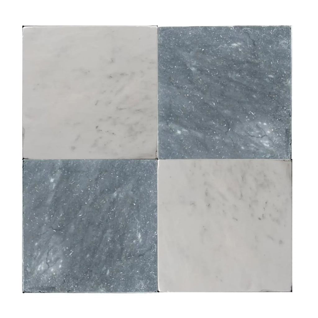 Checkerboard Bardiglio Marble and Oriental White Marble 12X12 Tumbled Set tiles