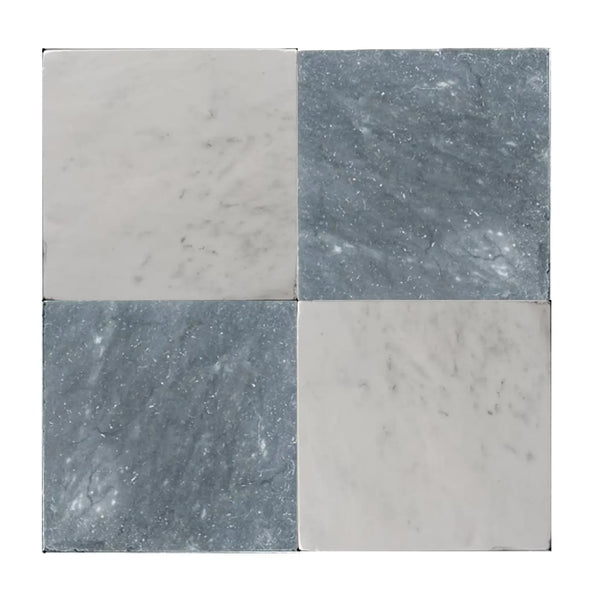 Checkerboard Bardiglio Marble and Oriental White Marble 12X12 Tumbled Set tiles