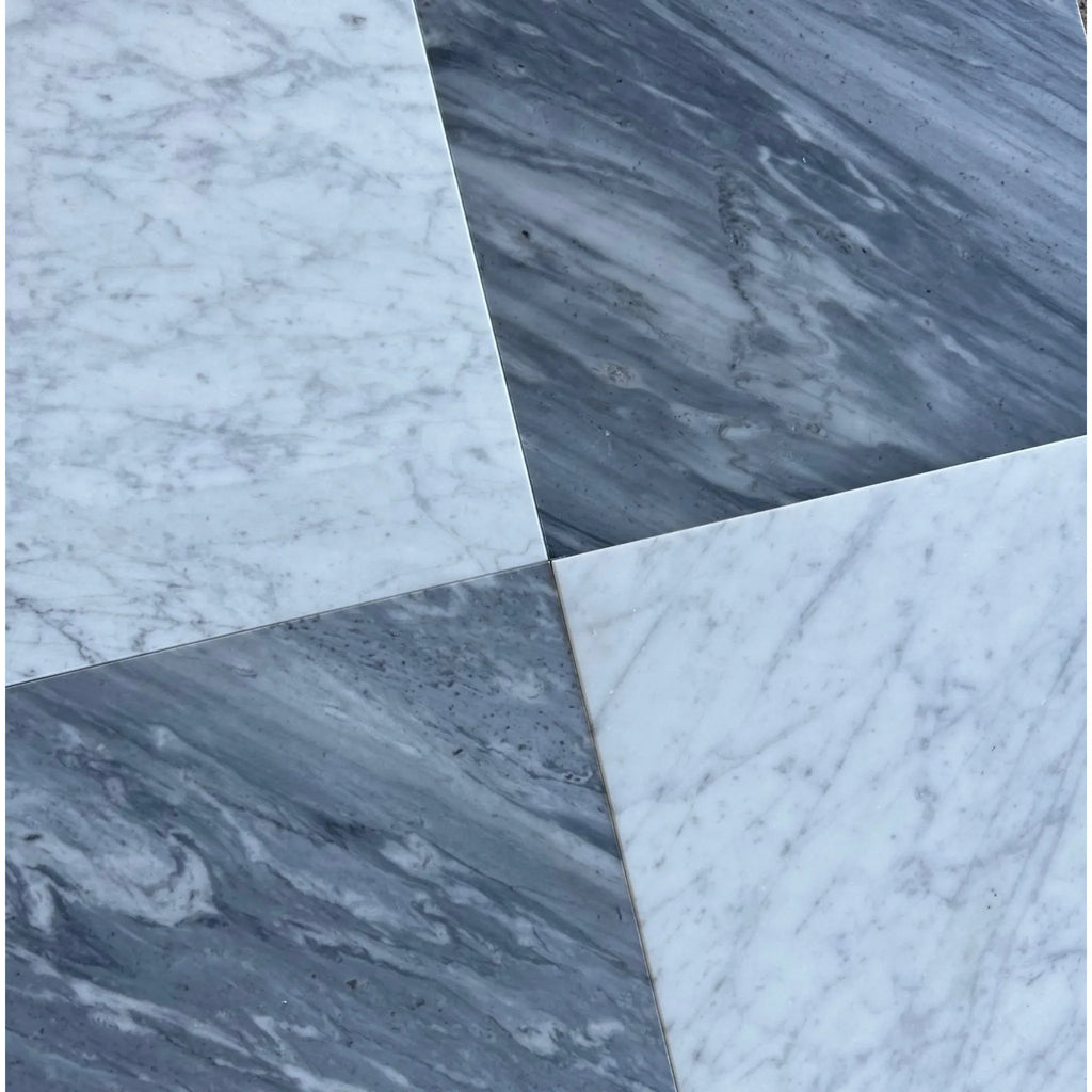 Checkerboard Bardiglio Nuvolato and Bianco Carrara Marble 12X12 Tile Pattern