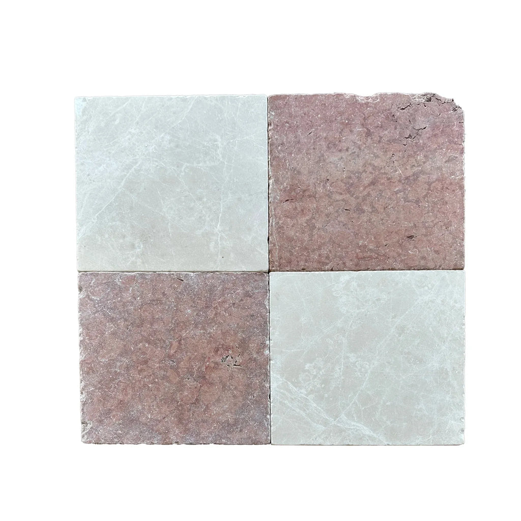 Four square Checkerboard Bardiglio Nuvolato and Bianco Dolomite marble tiles