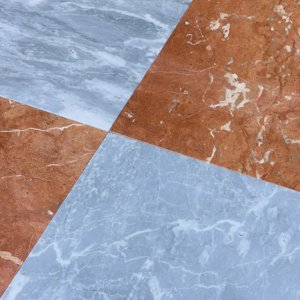 Checkerboard Bardiglio Nuvolato and Rojo Alicante 12X12 Set of marble floor tiles