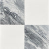 Square tile featuring Checkerboard Bardiglio Nuvolato and Thassos design in marble