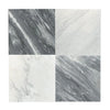 Four marble-patterned tiles from the Checkerboard Bianco Carrara and Crema Marfil Set