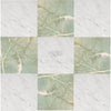 Checkerboard Bianco Carrara White Marble and Ming Green Marble tile arrangement