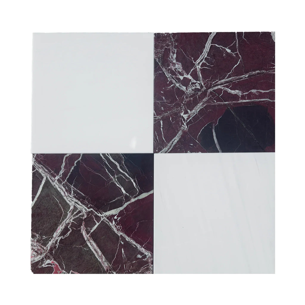 Checkerboard Bianco Dolomite and Ming Green 12X12 Set featuring marble and white squares