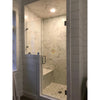 Modern marble shower stall featuring Checkerboard Calacatta Gold and Diano Royal Marble