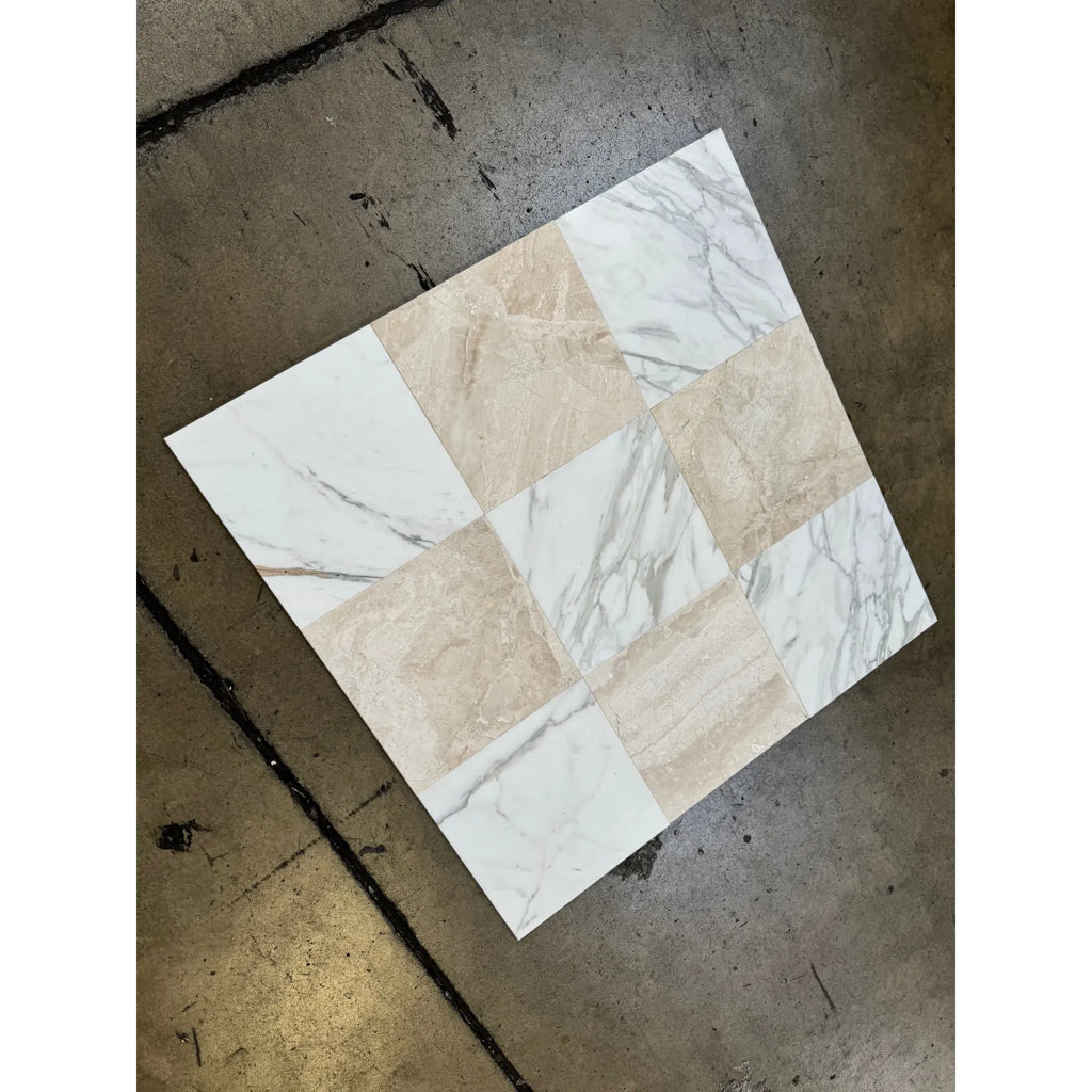 Square tile featuring Checkerboard Calacatta Gold and Diano Royal Marble patterns