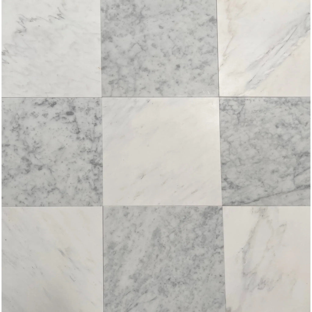 Checkerboard Carrara White and Oriental White 12X12 Set of marble tiles