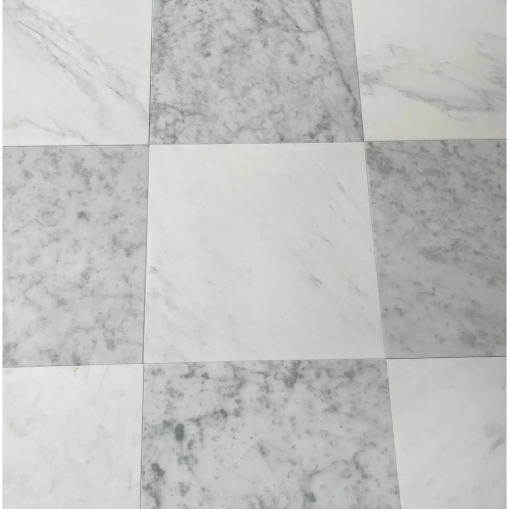 Checkerboard Carrara White and Oriental White 12X12 Set of marble floor tiles