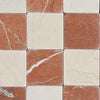 Checkerboard marble tile pattern featuring Crema Marfil and Rojo Alicante in 3X3 size