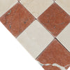 Diamond-patterned marble tiles in Checkerboard Crema Marfil - Rojo Alicante 3X3 Tumbled