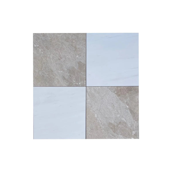 Four square tiles of Checkerboard Diano Royal and Oriental White Marble 12X12 Set