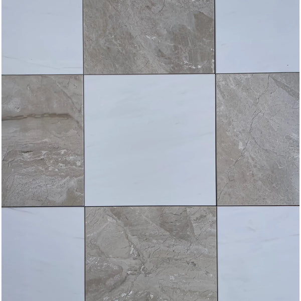 Checkerboard tile pattern in Checkerboard Diano Royal and Oriental White Marble set