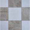 Checkerboard tile pattern featuring Checkerboard Emperador Dark Marble and Crema Marfil Tumbled