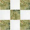 Nine-tile pattern of Checkerboard Green Onyx Marble and Thassos Marble 12X12 Set