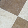 Tiled floor featuring Checkerboard Ivory and Noce Travertine in light and dark squares