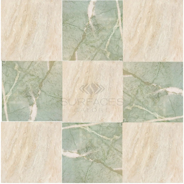 Nine-tile marble pattern of Checkerboard Ming Green and Diano Royal Marble set