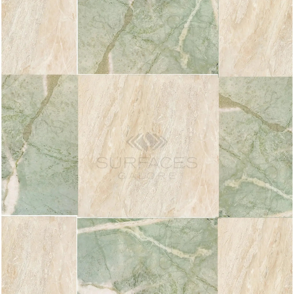 Checkerboard Ming Green Marble and Diano Royal Marble tile pattern design