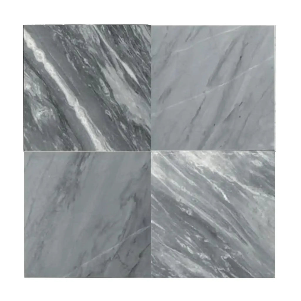 Four Gray Marble Tiles from Checkerboard Nero Marquina and Arabescato Corchia Set