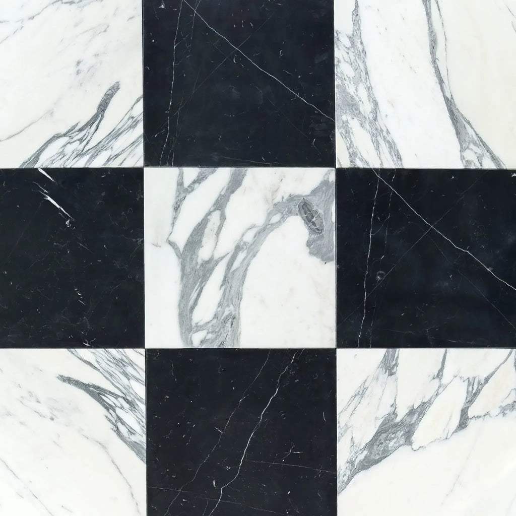 Black and white marble tile pattern from Checkerboard Nero Marquina and Arabescato Corchia set