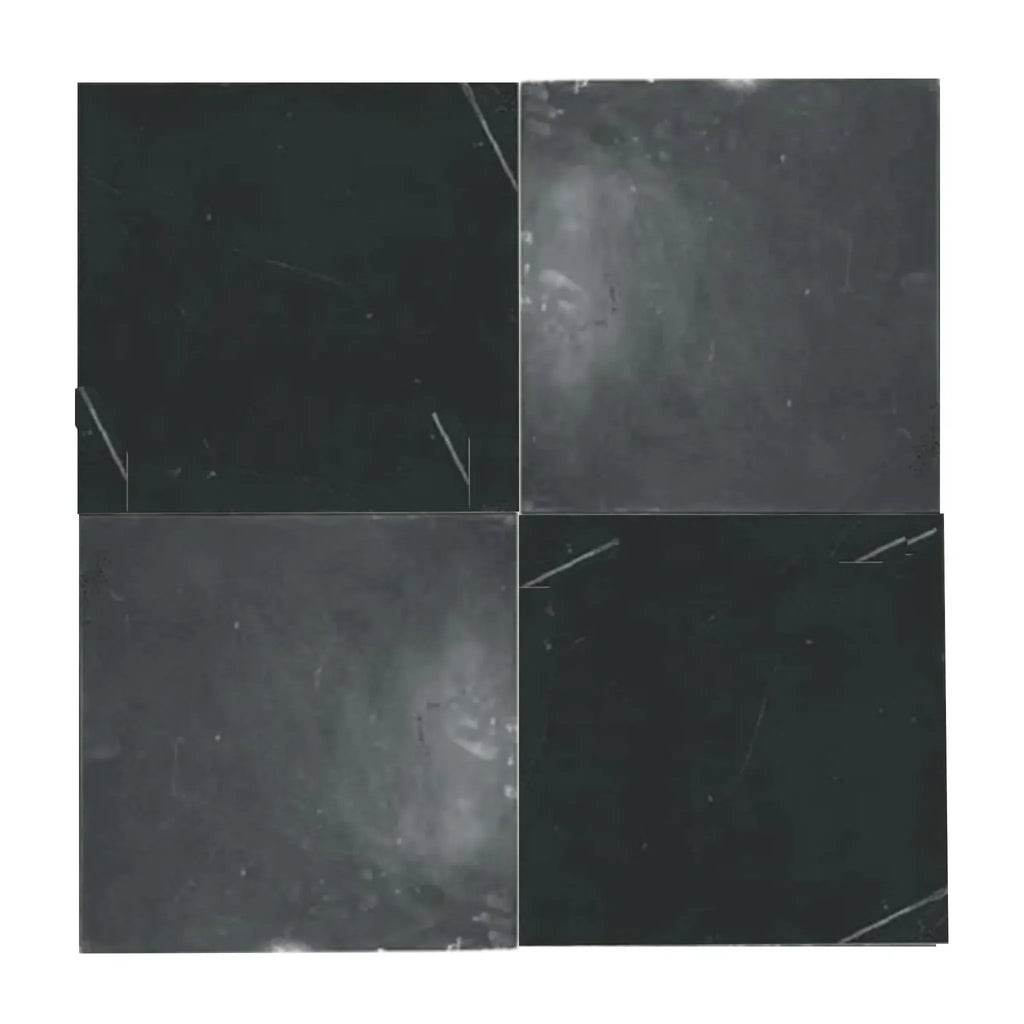 Four dark square tiles from the Checkerboard Nero Marquina and Arabescato Corchia Marble Set