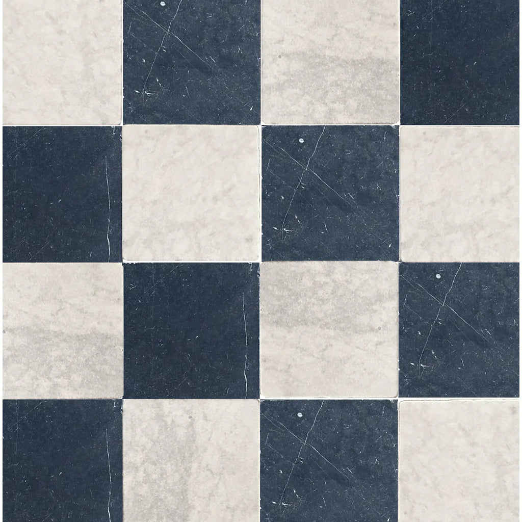 Checkered marble tile pattern featuring Nero Marquina and Carrara White Marble