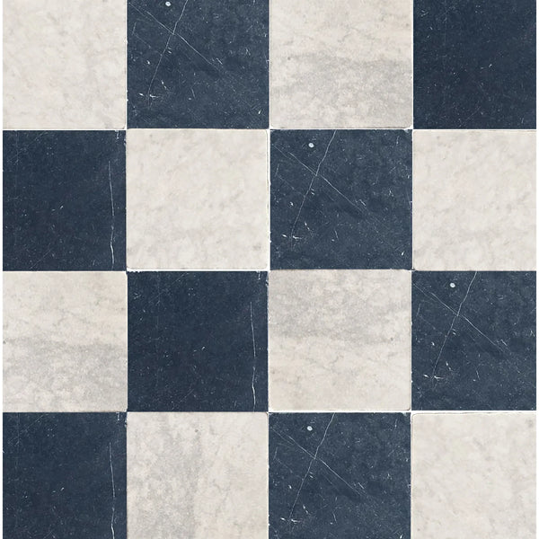 Checkered marble tile pattern featuring Nero Marquina and Carrara White Marble