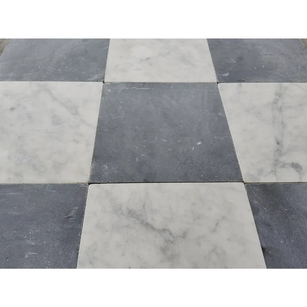 Checkerboard floor tiles in Checkerboard Nero Marquina and Carrara White Marble set