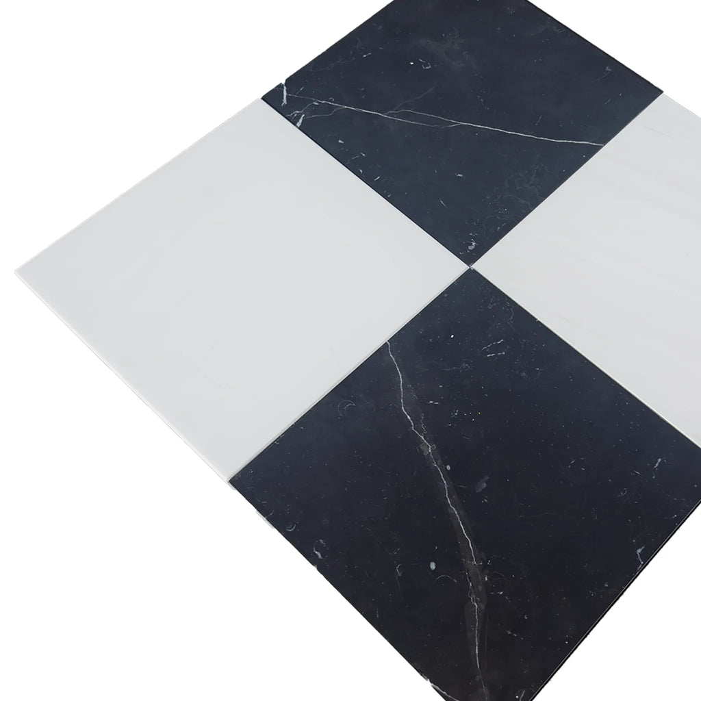 Black and white checkered tiles from Checkerboard Nero Marquina Marble and Dolomite set