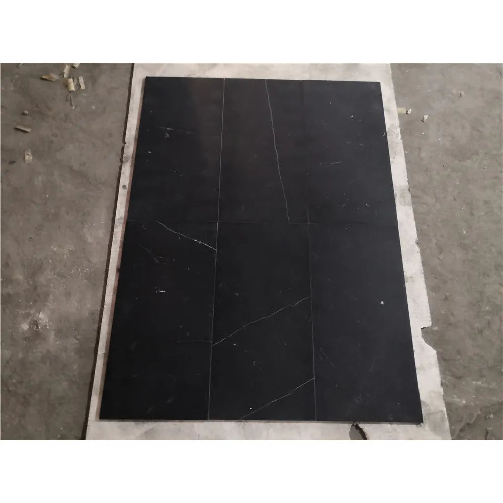 Black marble tiles with white veining in Checkerboard Nero Marquina Marble set