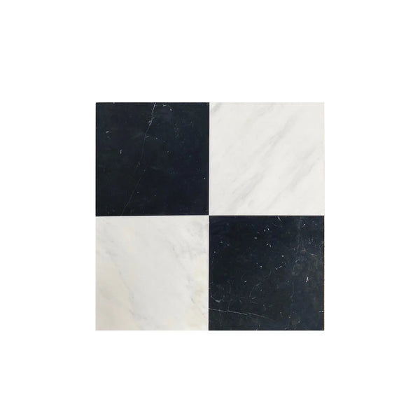 Black and white checkered marble tile from Checkerboard Oriental White set