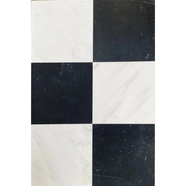 Black and white checkered tiles in Checkerboard Oriental White Marble 12X12 Set