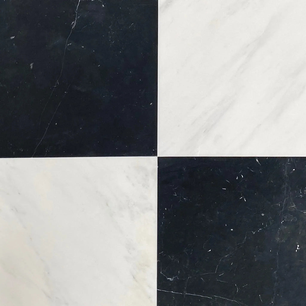 Black and white marble tiles in Checkerboard Oriental White and Nero Marquina Set