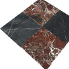 Four square marble tiles from the Checkerboard Rosso Levanto and Nero Marquina set