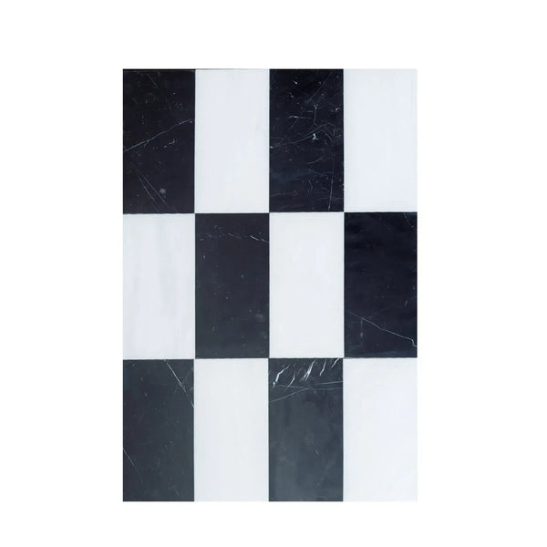 Black and white checkered tile pattern from Como in Bianco Dolomite and Nero Marquina set