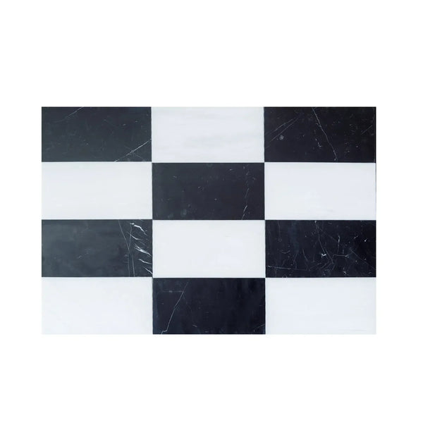 Black and white checkered pattern in Como in Bianco Dolomite and Nero Marquina set