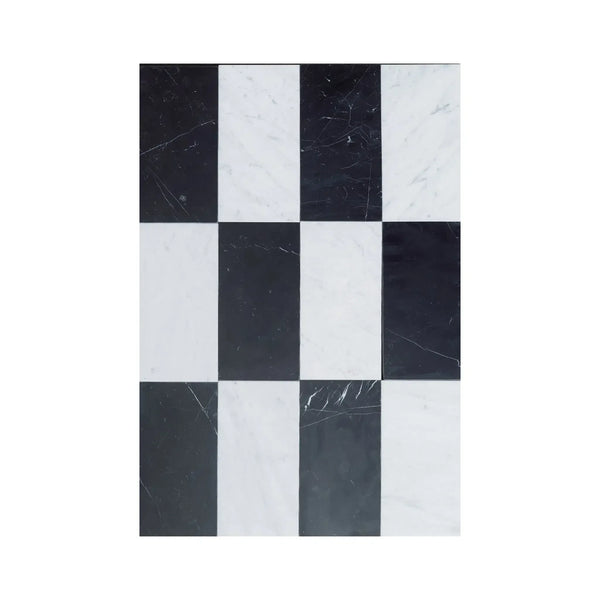 Black and white checkered tile pattern in Como in Carrara White and Nero Marquina Set