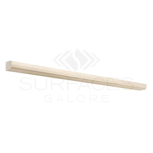 Wooden dowel rod alongside Crema Marfil Marble 1/2X12 Pencil Liner Polished or Honed