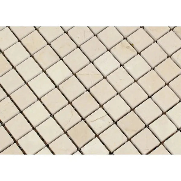 Tiled mosaic pattern of Crema Marfil Marble 1X1 Mosaic Polished or Honed