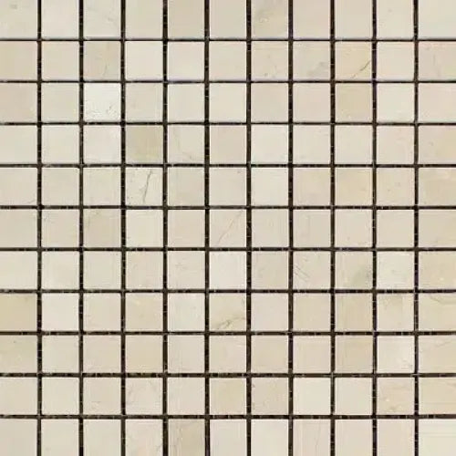 Beige square mosaic tiles in Crema Marfil Marble 1X1 Mosaic Polished or Honed