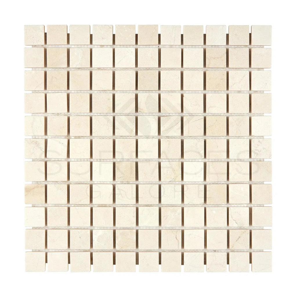 Crema Marfil Marble 1X1 Mosaic Tumbled Square Mosaic Tile Sheet