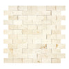 Beige brick mosaic tile design in Crema Marfil Marble 1X2 Brick Mosaic Split-Faced