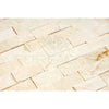 Beige stacked stone wall from Crema Marfil Marble 1X2 Brick Mosaic Split-Faced