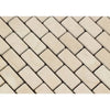 Beige rectangular mosaic tiles in Crema Marfil Marble 1X2 Brick Mosaic Tumbled design