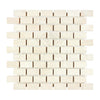 Rectangular off-white Crema Marfil Marble 1X2 Brick Mosaic Tumbled tiles displayed