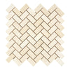 Beige herringbone tile pattern in Crema Marfil Marble 1X2 Mosaic Polished or Honed