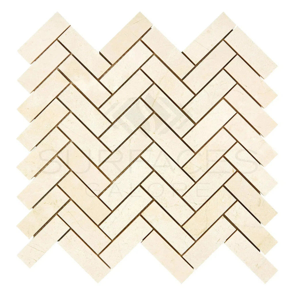 Crema Marfil Marble 1X3 Herringbone Mosaic Polished or Honed tile pattern display