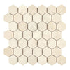 Beige hexagon tile mosaic of Crema Marfil Marble in polished and honed finishes