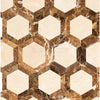 Hexagonal marble tile pattern of Crema Marfil Marble 2 inch Vortex Mosaic Polished