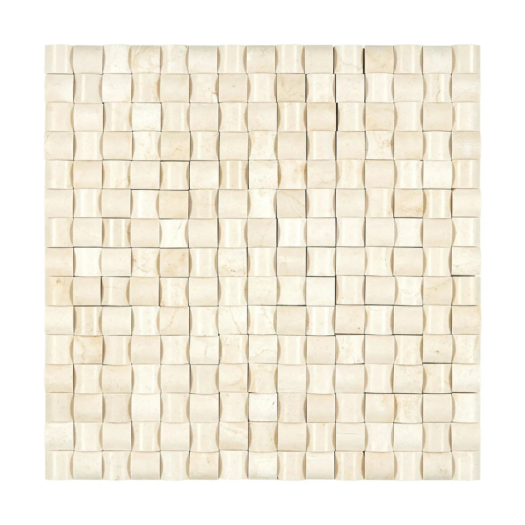 Textured beige mosaic tile from Crema Marfil Marble 3-D Small-Bread Polished or Honed